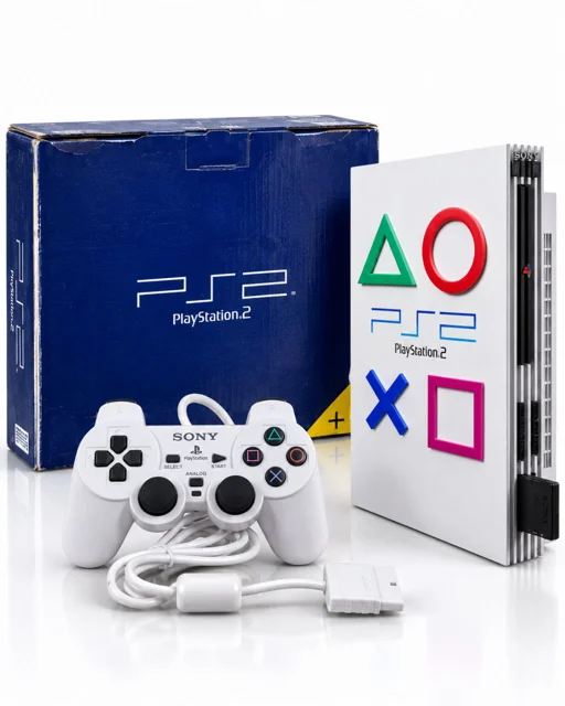 کنسول بازی Ps2 کاستوم طرح خاص sony به همراه کارتن همراه فلش 64 گیگ و اجرای بازی های ps1 و sega